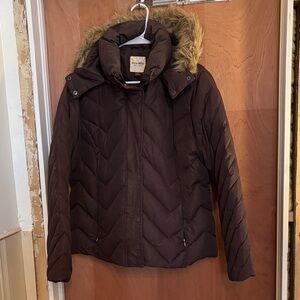 Sonoma Dark Brown Ski Jacket with Faux Fur Hood